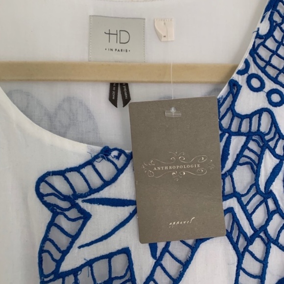 Anthropologie HD in Paris Maxi Dress White with Embroidered Blue Flowers - L - Picture 5 of 12